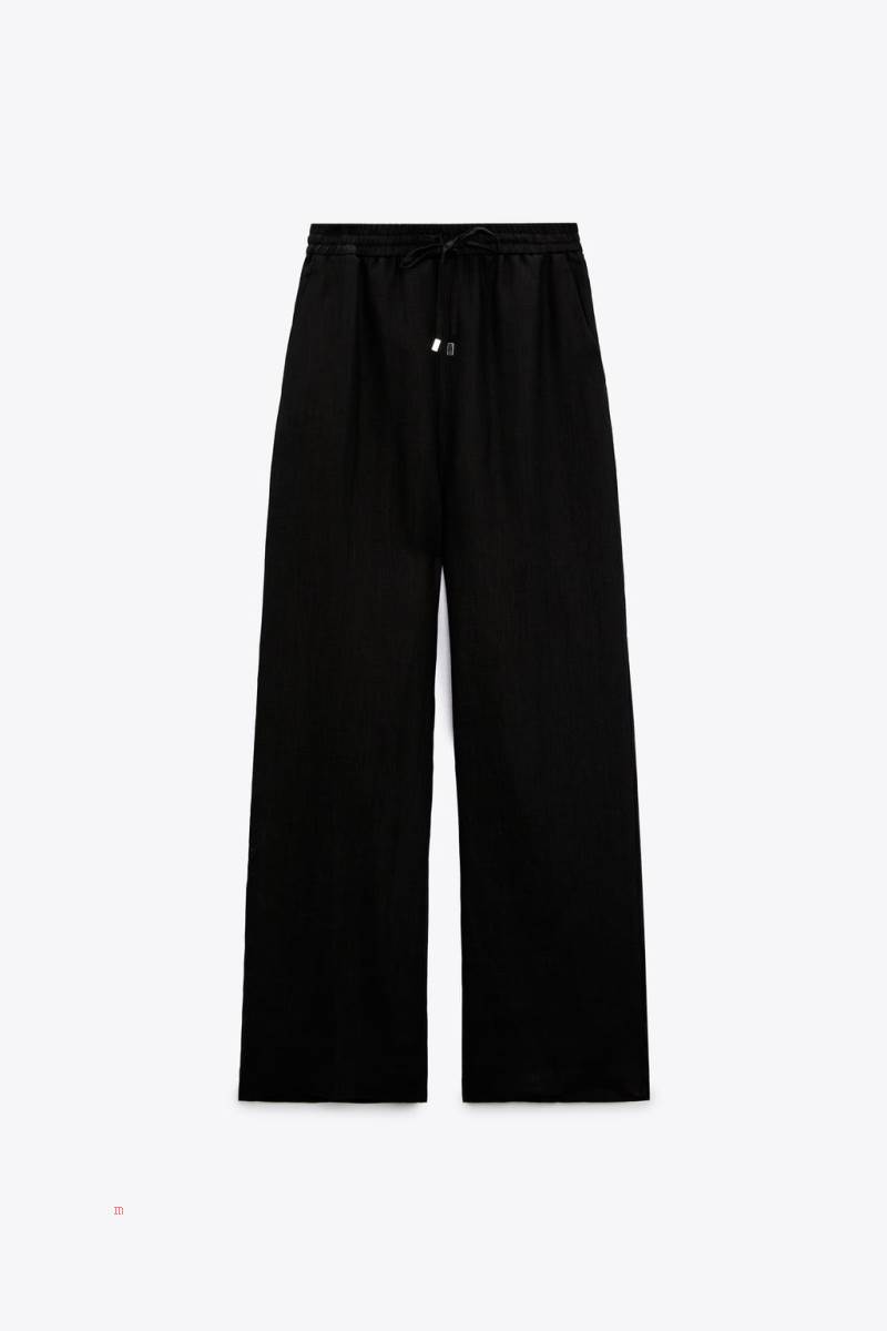 ZARA LINEN WIDE-LEG Byxor Dam Svarta | YUZMA-4785