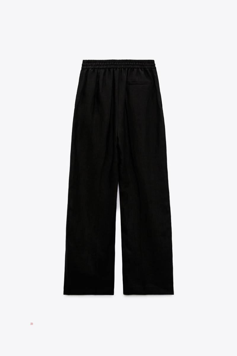 ZARA LINEN WIDE-LEG Byxor Dam Svarta | YUZMA-4785