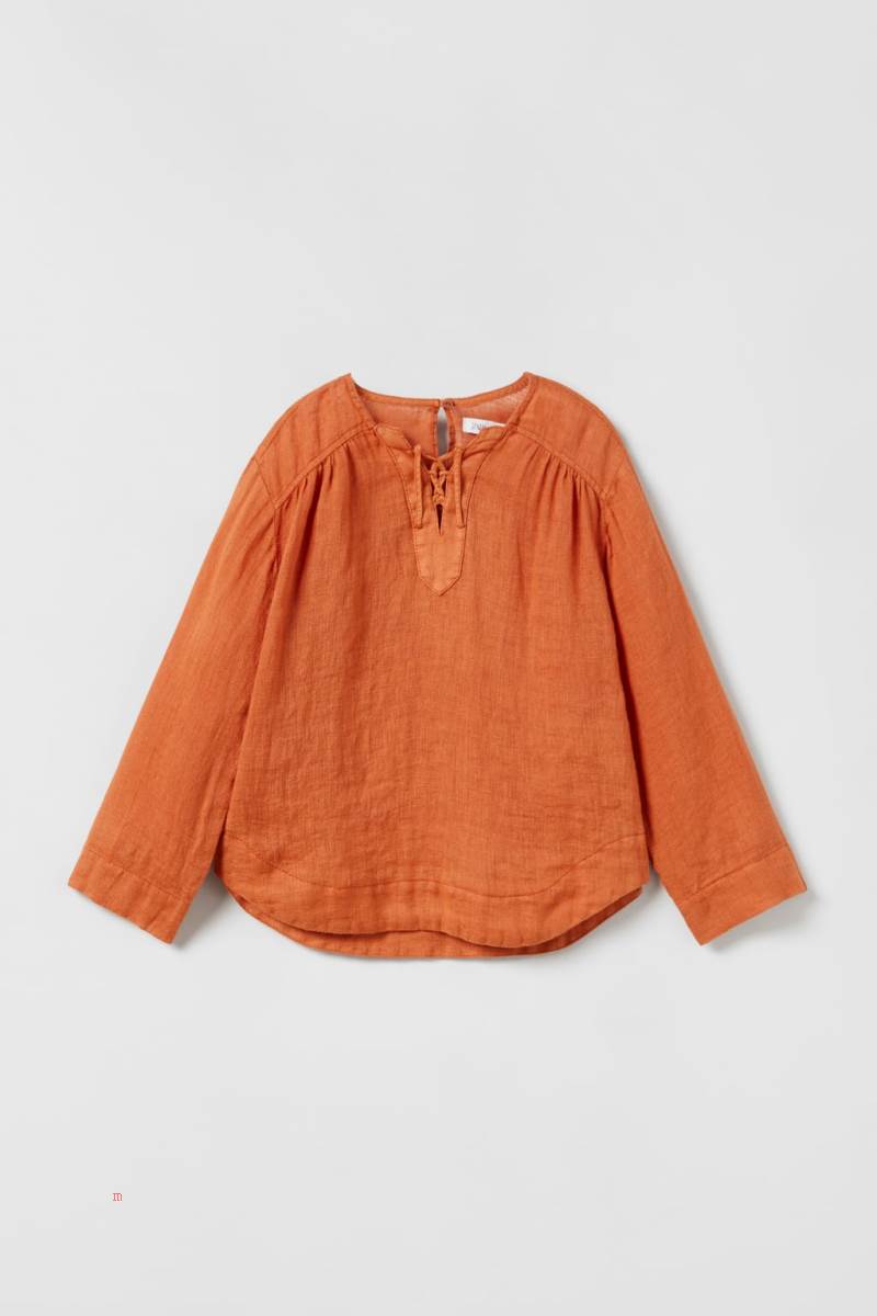 ZARA LINEN WITH CORSET-STYLE FASTENING Blusar Tjej Vinröda | TSQLA-9281