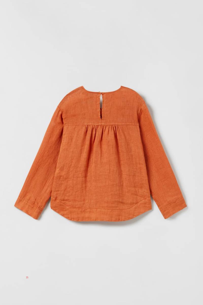 ZARA LINEN WITH CORSET-STYLE FASTENING Blusar Tjej Vinröda | TSQLA-9281