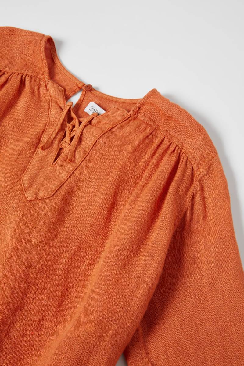 ZARA LINEN WITH CORSET-STYLE FASTENING Blusar Tjej Vinröda | TSQLA-9281