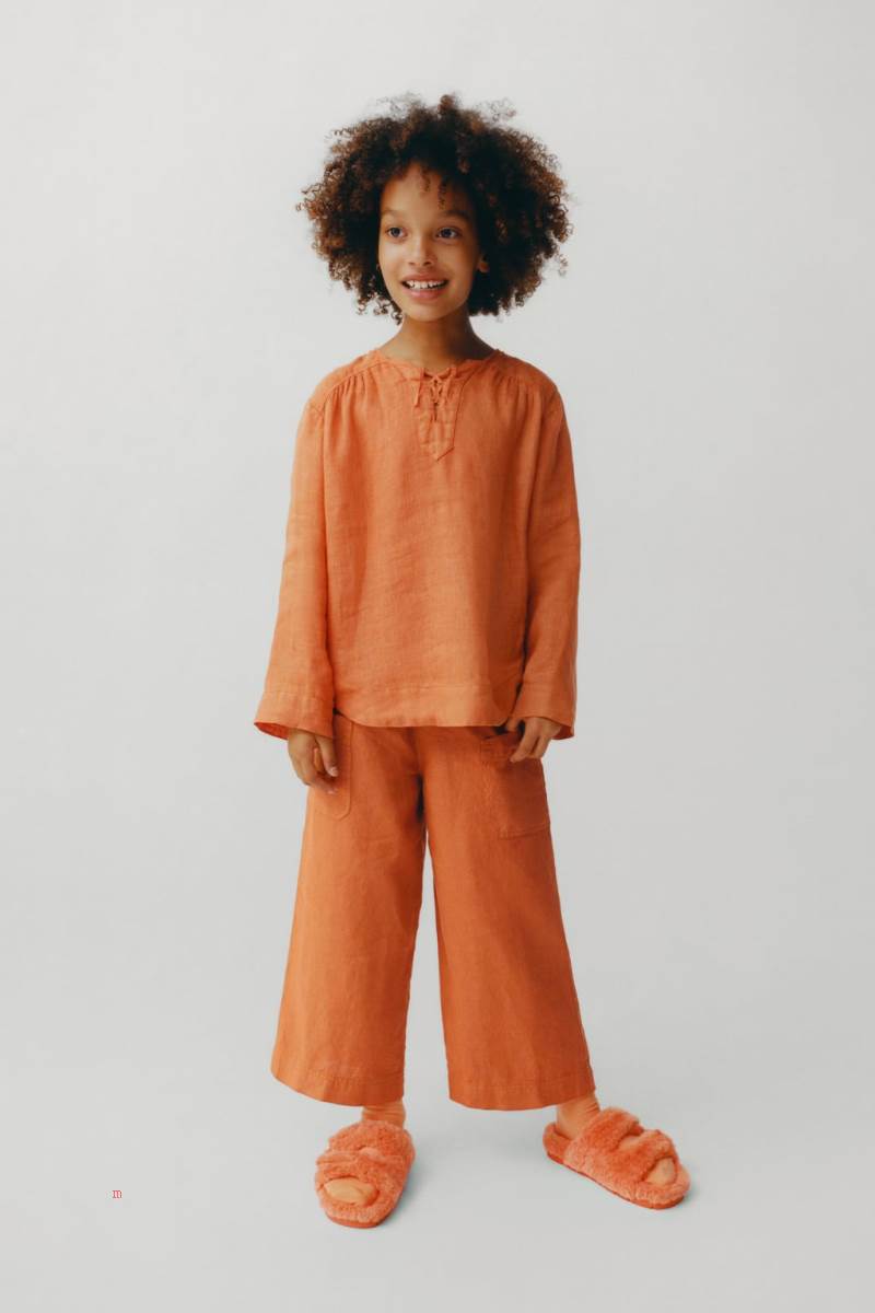 ZARA LINEN WITH CORSET-STYLE FASTENING Blusar Tjej Vinröda | TSQLA-9281