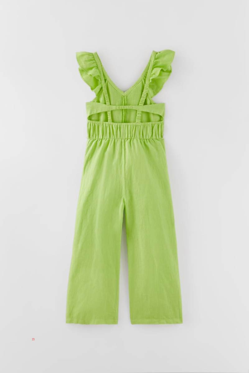ZARA LINEN WITH CUT-OUT DETAIL. Jumpsuit Tjej Ljusgröna | UMAGZ-9462