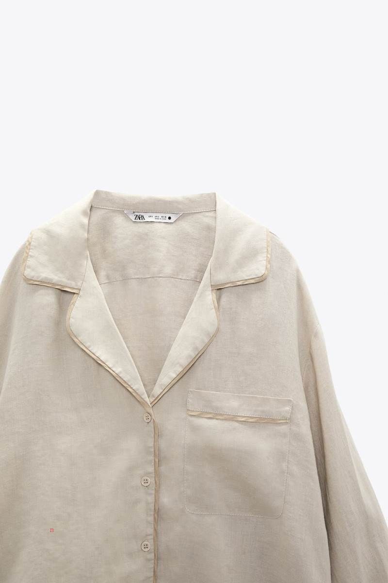 ZARA LINEN WITH PIPING Skjorta Dam Grå | GCFUS-0928