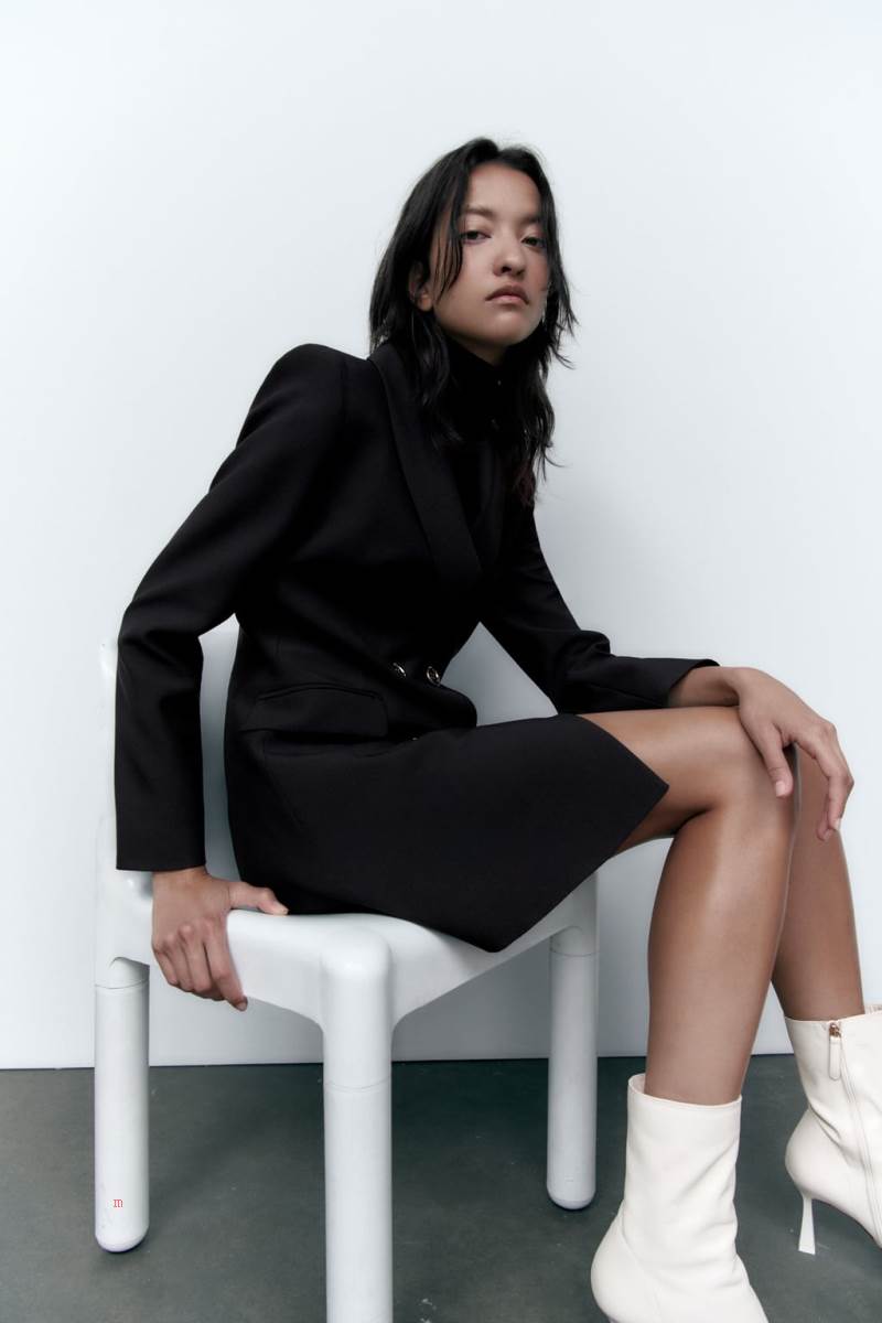ZARA LONG DOUBLE-BREASTED Blazers Dam Svarta | JHNDX-1250