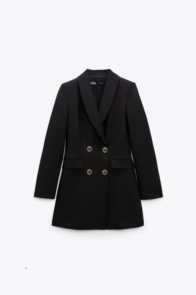 ZARA LONG DOUBLE-BREASTED Blazers Dam Svarta | JHNDX-1250