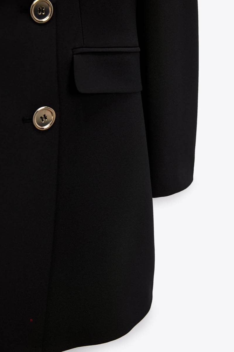 ZARA LONG DOUBLE-BREASTED Blazers Dam Svarta | JHNDX-1250