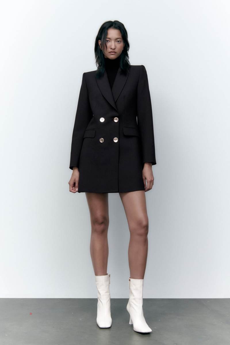 ZARA LONG DOUBLE-BREASTED Blazers Dam Svarta | JHNDX-1250