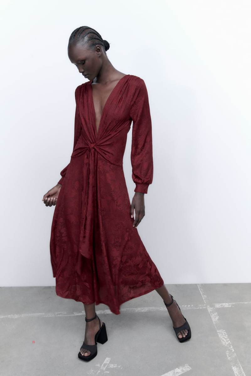 ZARA LONG JACQUARD MAXI Klänning Dam Vinröda | KSUTB-1586