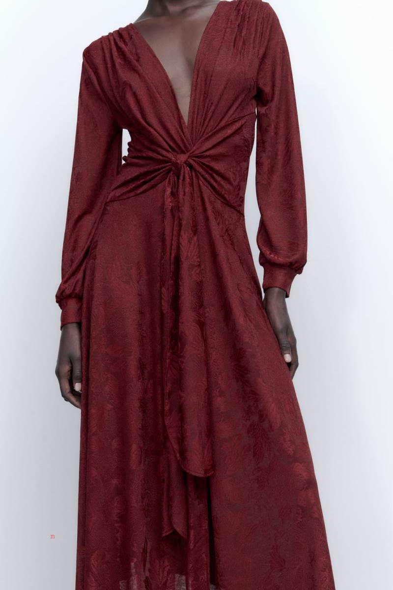 ZARA LONG JACQUARD MAXI Klänning Dam Vinröda | KSUTB-1586