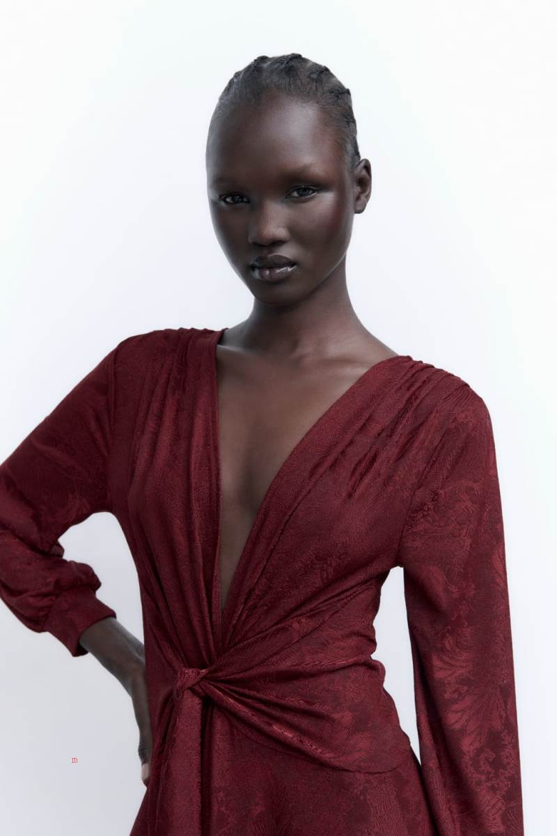 ZARA LONG JACQUARD MAXI Klänning Dam Vinröda | KSUTB-1586