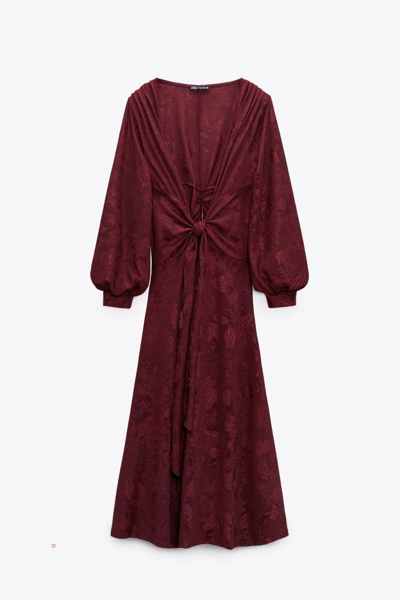 ZARA LONG JACQUARD MAXI Klänning Dam Vinröda | KSUTB-1586