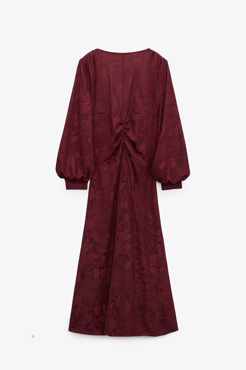 ZARA LONG JACQUARD MAXI Klänning Dam Vinröda | KSUTB-1586