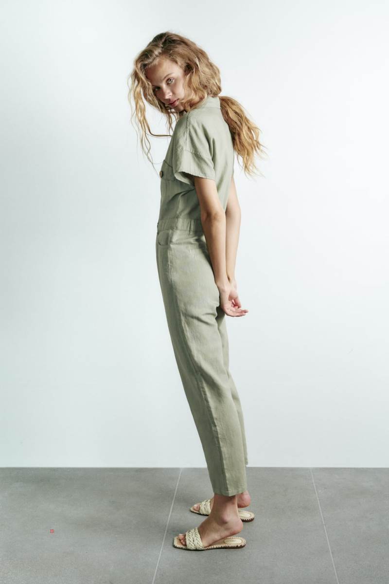 ZARA LONG LINEN BLEND Jumpsuit Dam Ljuskhaki | KSXTG-5097