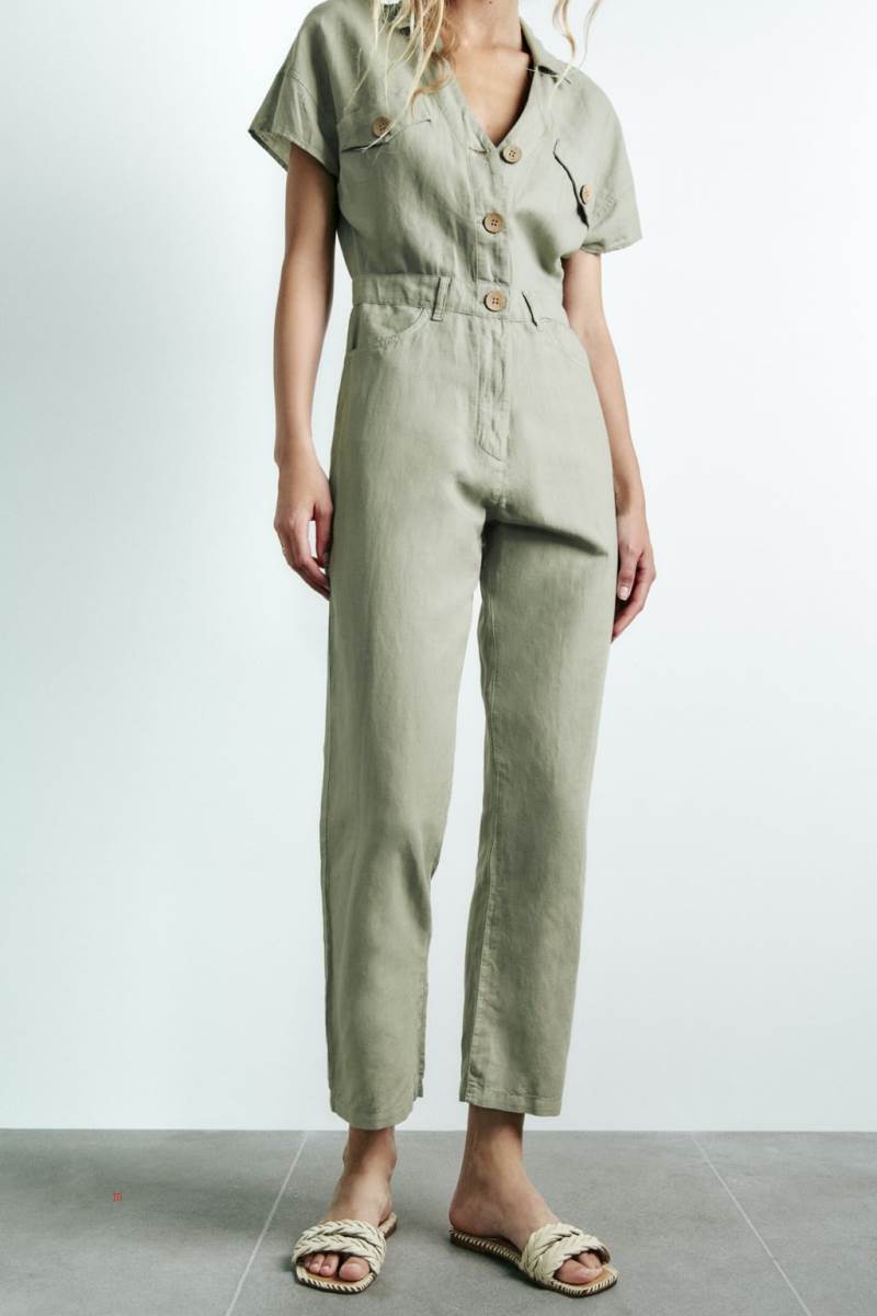 ZARA LONG LINEN BLEND Jumpsuit Dam Ljuskhaki | KSXTG-5097