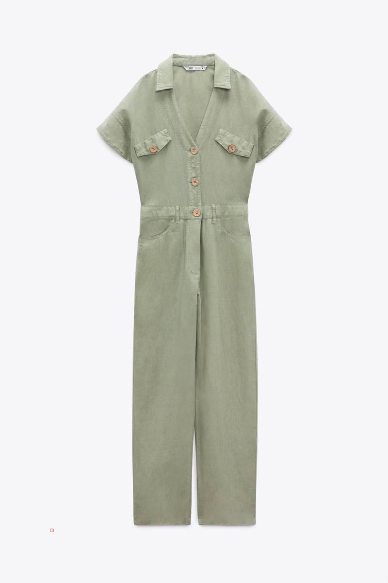 ZARA LONG LINEN BLEND Jumpsuit Dam Ljuskhaki | KSXTG-5097