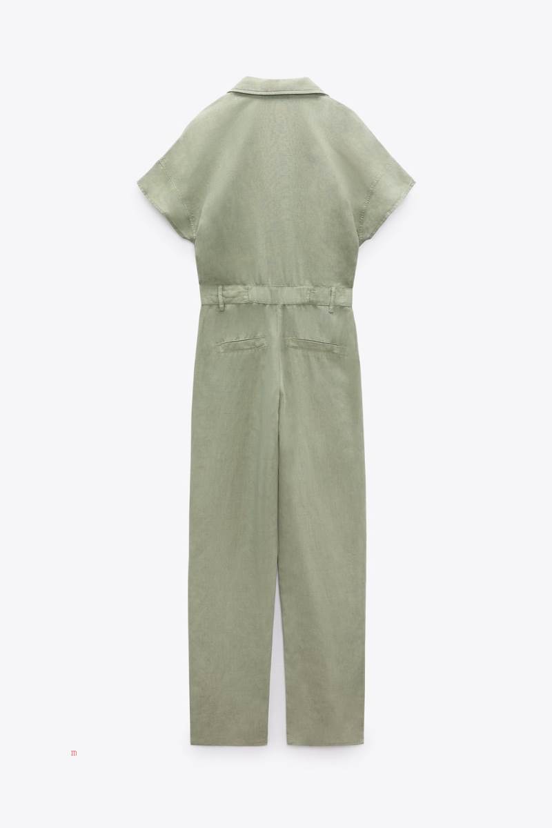 ZARA LONG LINEN BLEND Jumpsuit Dam Ljuskhaki | KSXTG-5097