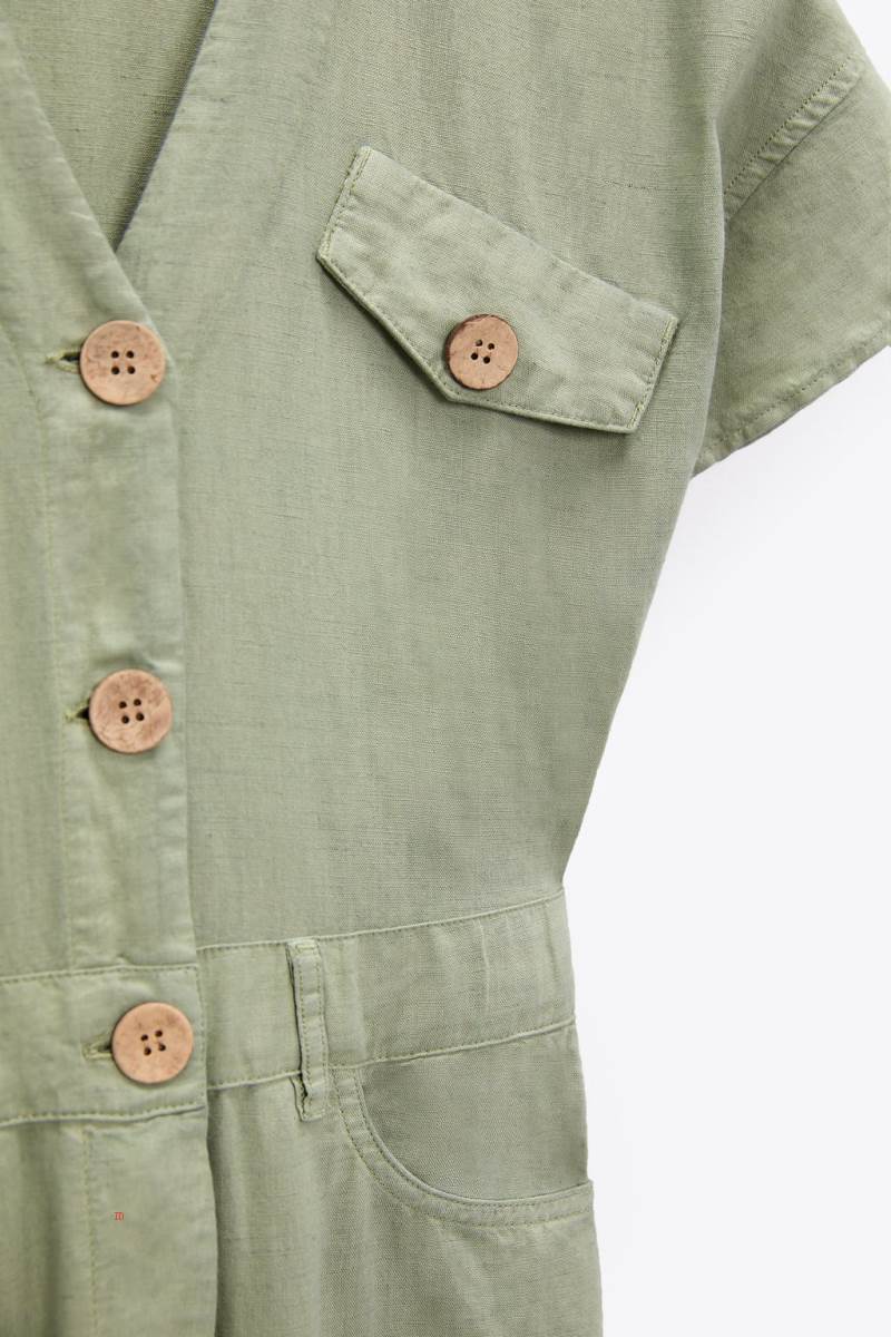 ZARA LONG LINEN BLEND Jumpsuit Dam Ljuskhaki | KSXTG-5097