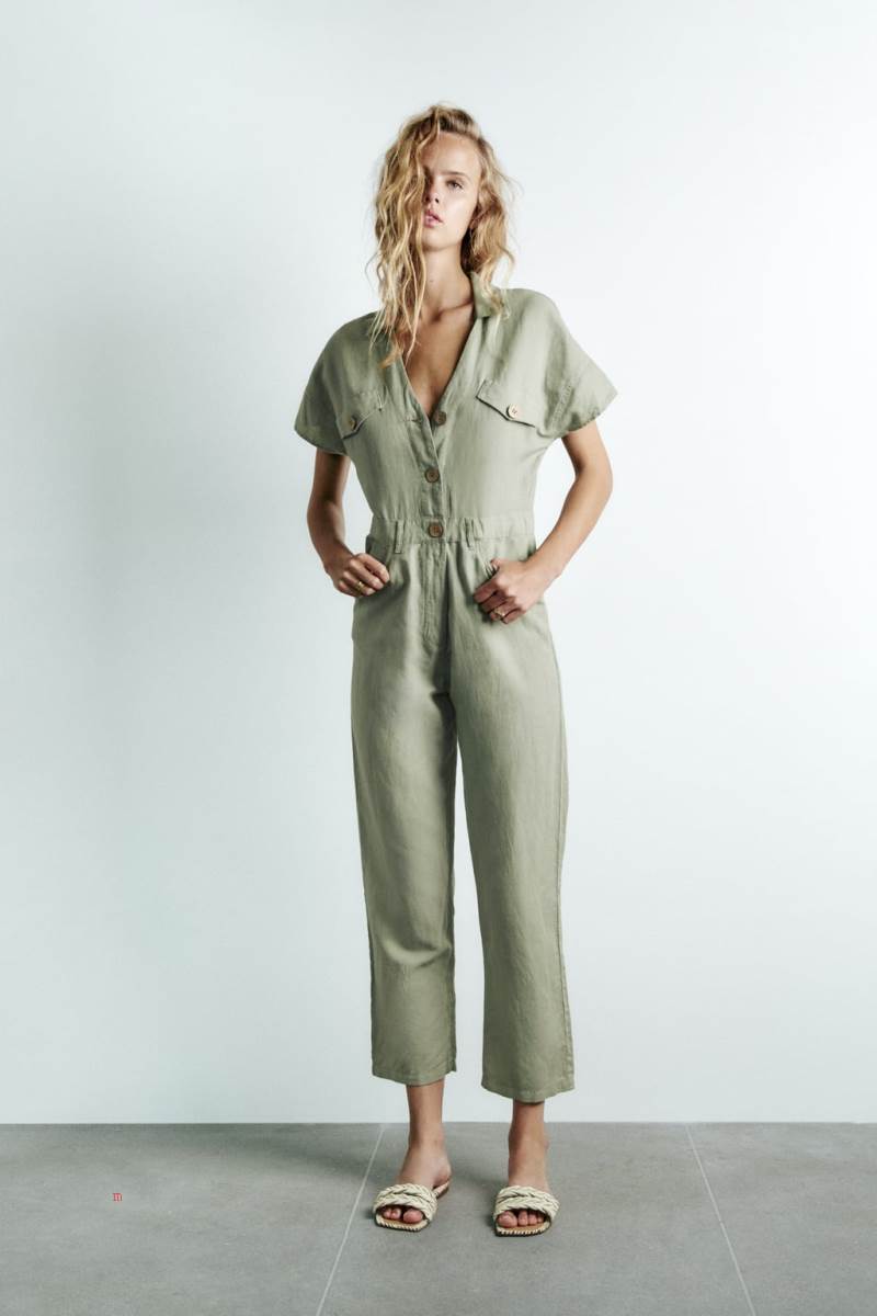 ZARA LONG LINEN BLEND Jumpsuit Dam Ljuskhaki | KSXTG-5097