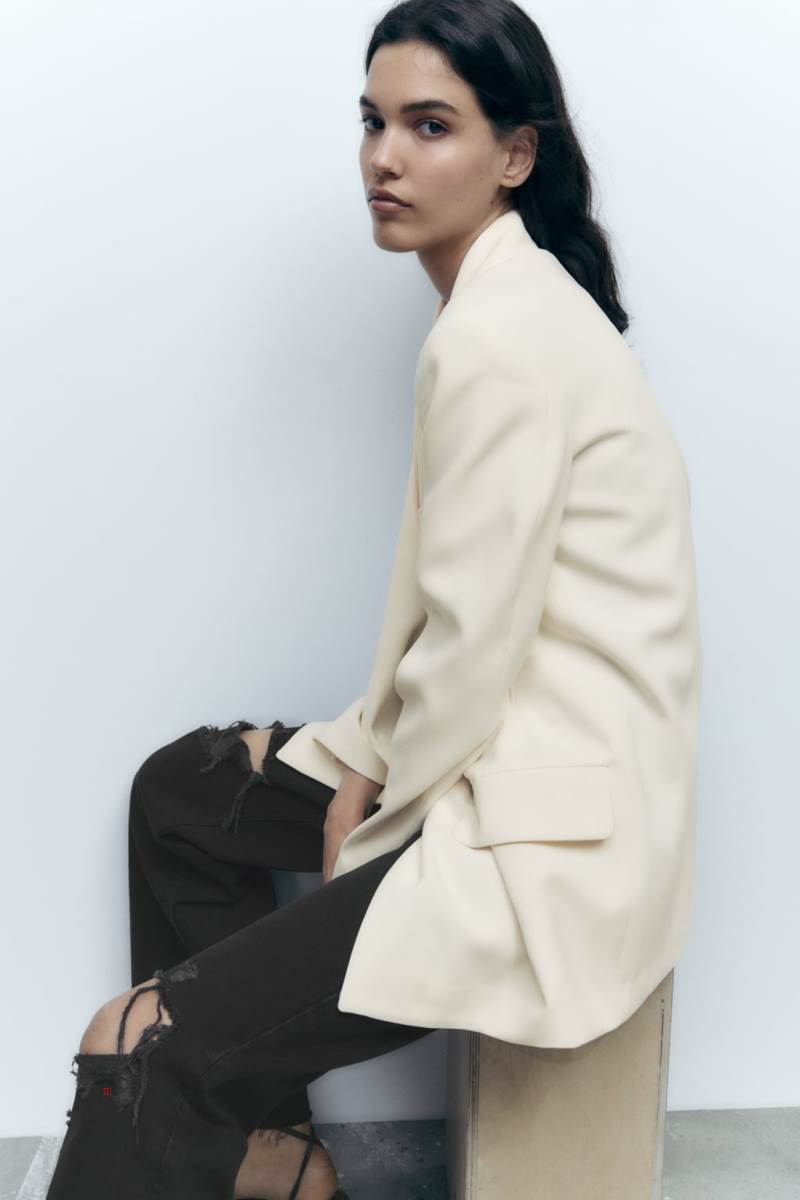 ZARA LONG LOOSE FIT Blazers Dam Grå Vita | TMJHE-6124