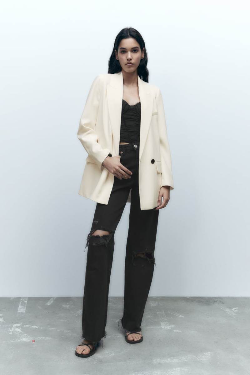 ZARA LONG LOOSE FIT Blazers Dam Grå Vita | TMJHE-6124
