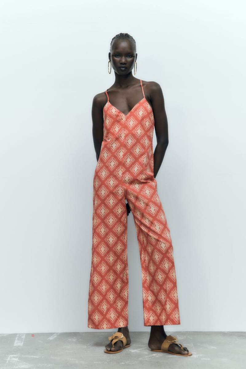 ZARA LONG PRINTED Jumpsuit Dam Röda Vita | TYWKC-5037