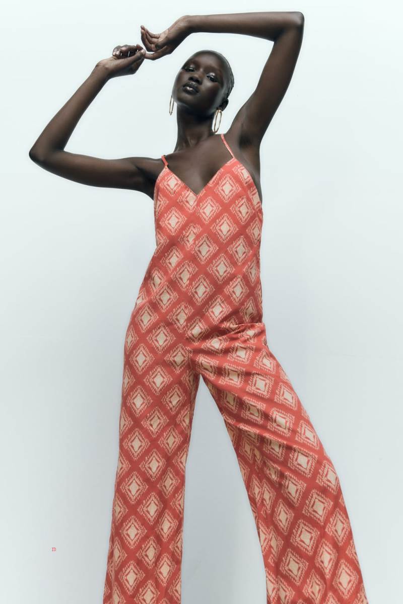 ZARA LONG PRINTED Jumpsuit Dam Röda Vita | TYWKC-5037