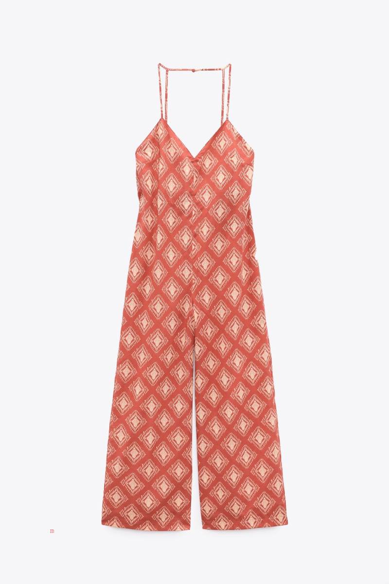 ZARA LONG PRINTED Jumpsuit Dam Röda Vita | TYWKC-5037