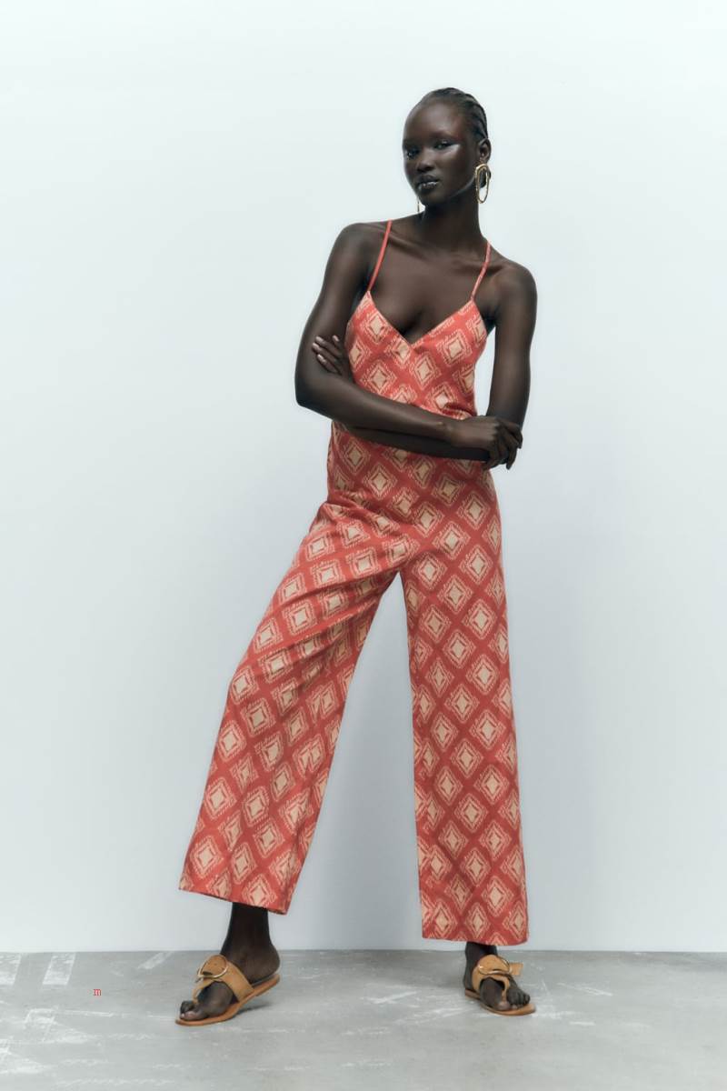 ZARA LONG PRINTED Jumpsuit Dam Röda Vita | TYWKC-5037