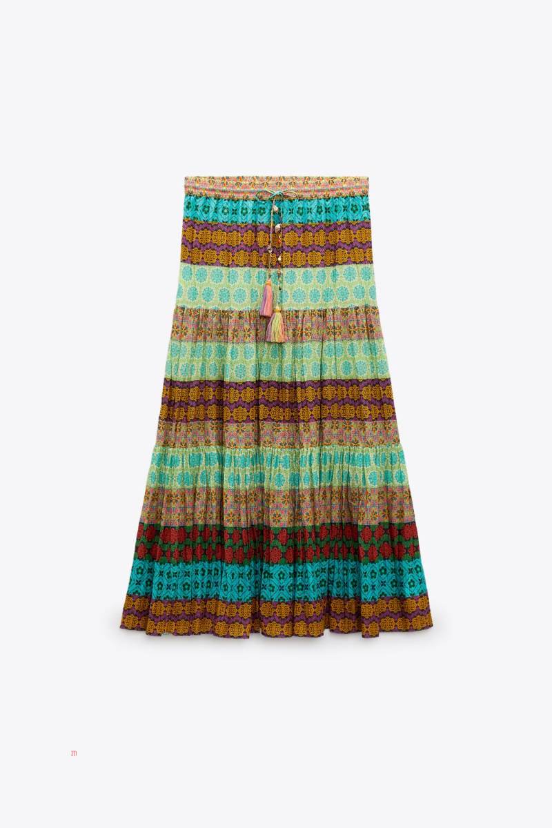 ZARA LONG PRINTED Kjolar Dam Olika Färger Röda | DULWI-5637