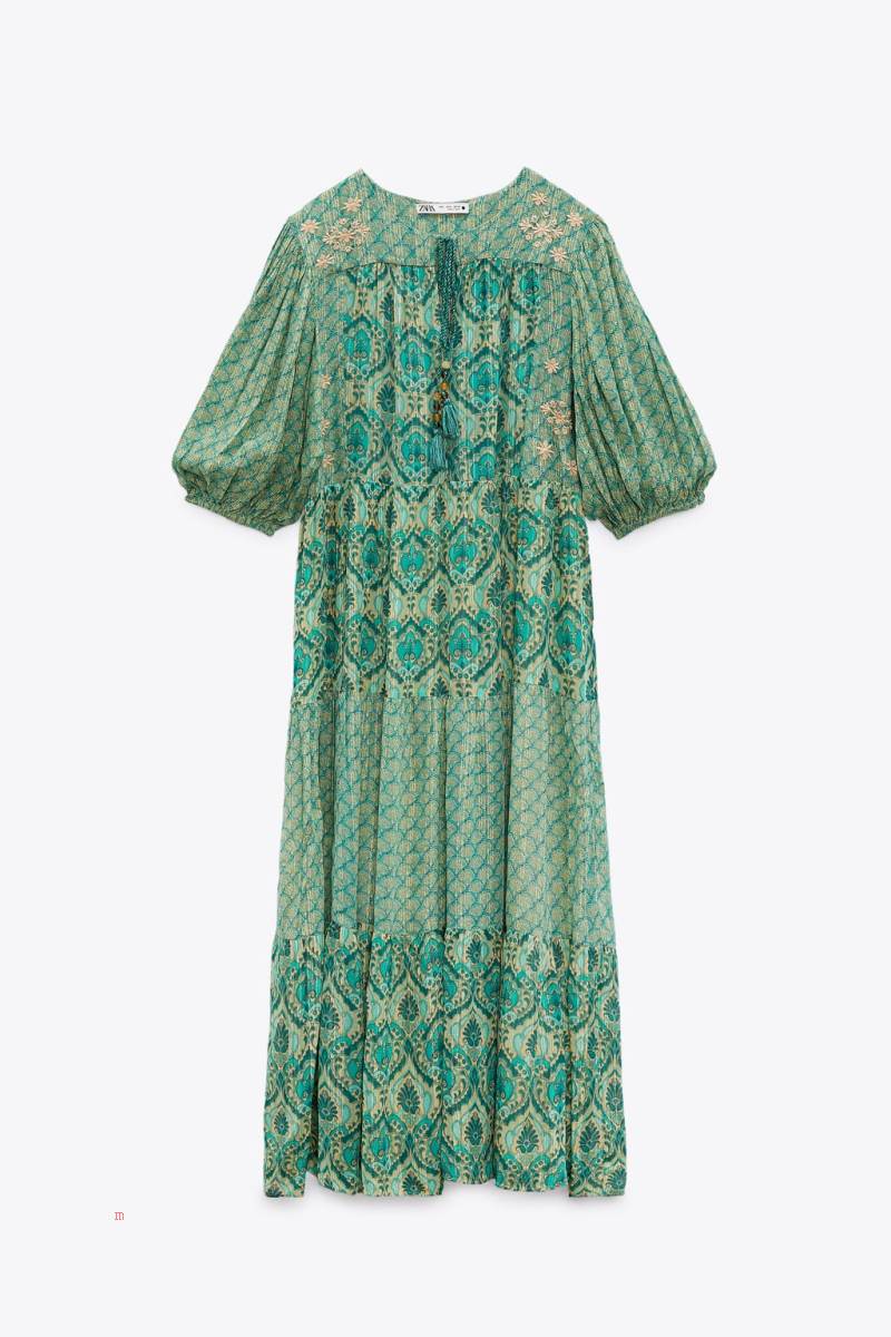 ZARA LONG PRINTED MAXI Klänning Dam Gröna | CGHTF-0584
