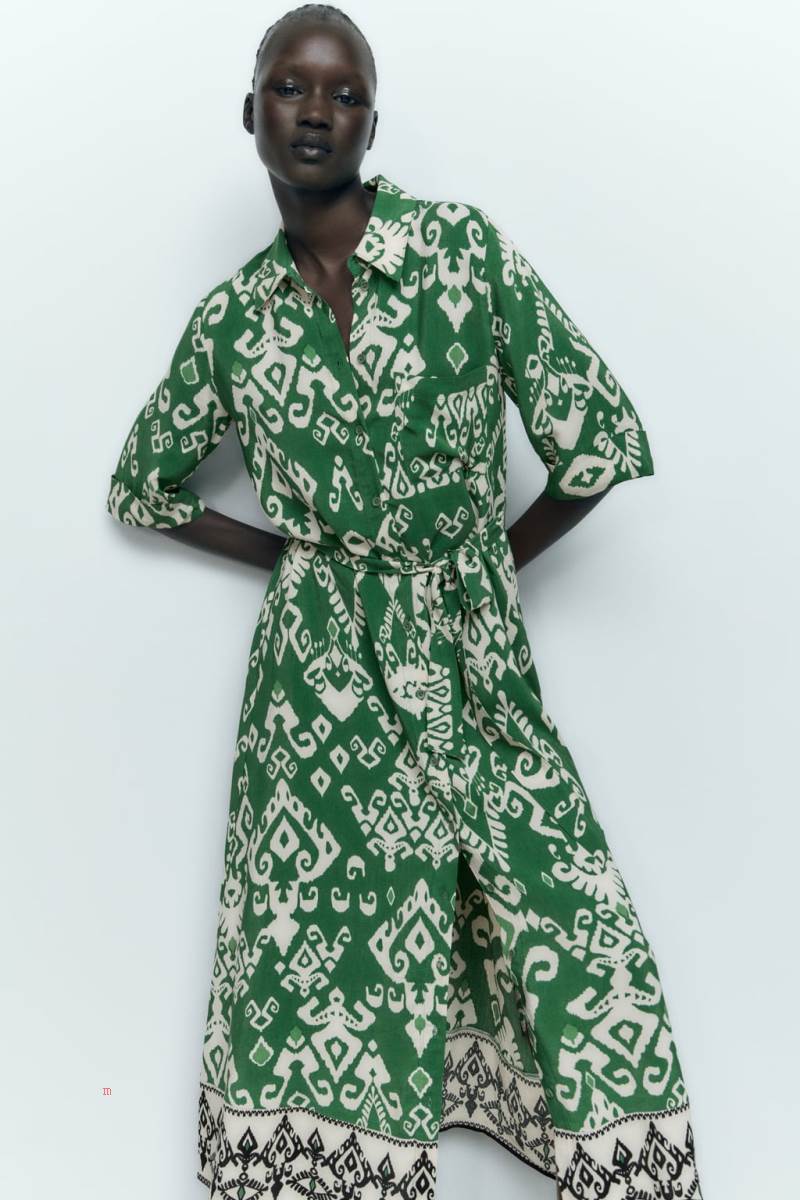 ZARA LONG PRINTED MAXI Klänning Dam Gröna | KIXRN-4283