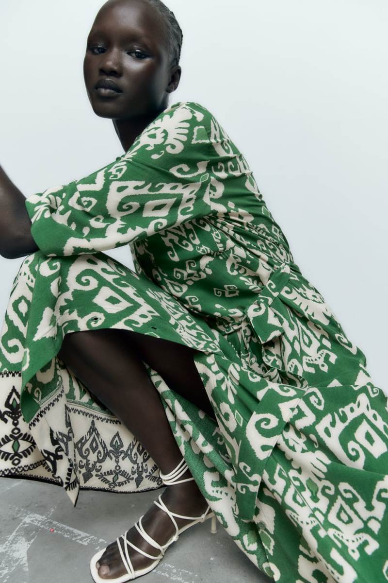ZARA LONG PRINTED MAXI Klänning Dam Gröna | KIXRN-4283