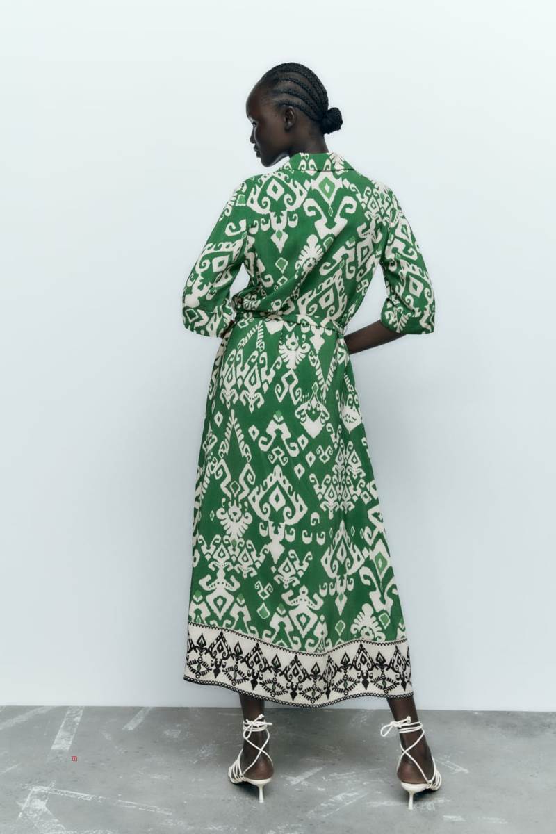 ZARA LONG PRINTED MAXI Klänning Dam Gröna | KIXRN-4283