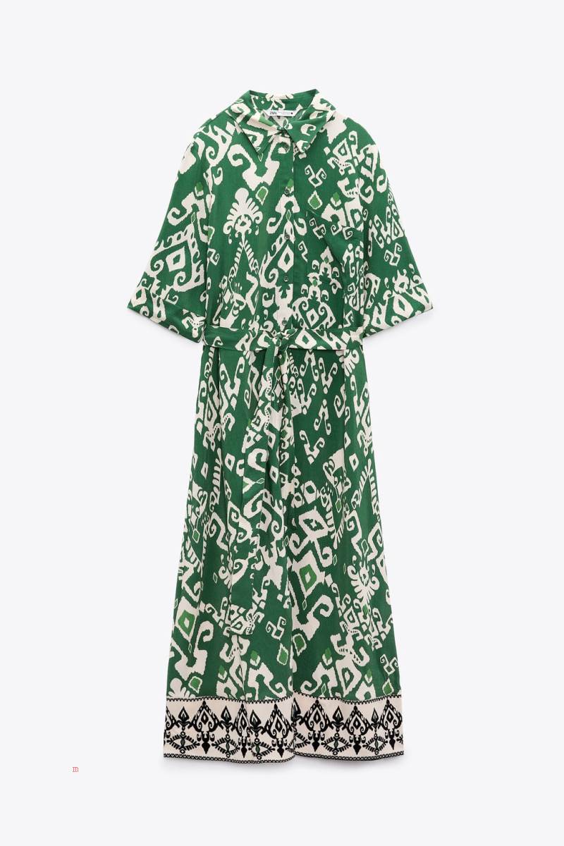 ZARA LONG PRINTED MAXI Klänning Dam Gröna | KIXRN-4283