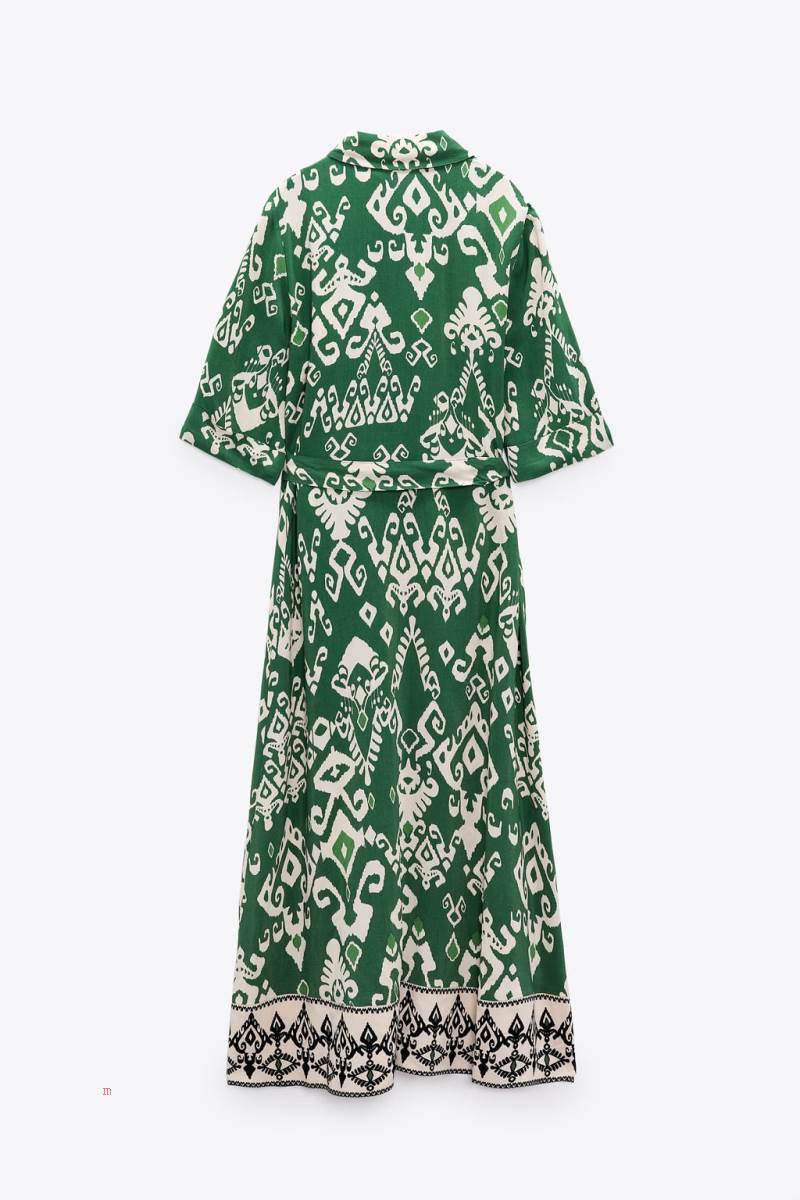 ZARA LONG PRINTED MAXI Klänning Dam Gröna | KIXRN-4283