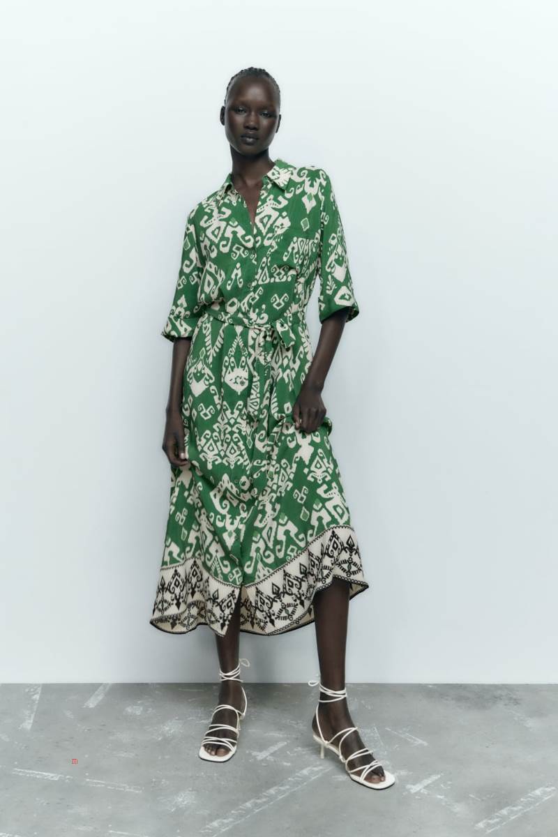 ZARA LONG PRINTED MAXI Klänning Dam Gröna | KIXRN-4283