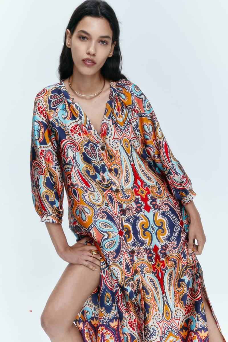 ZARA LONG PRINTED MAXI Klänning Dam Olika Färger Röda | HJUAV-6247