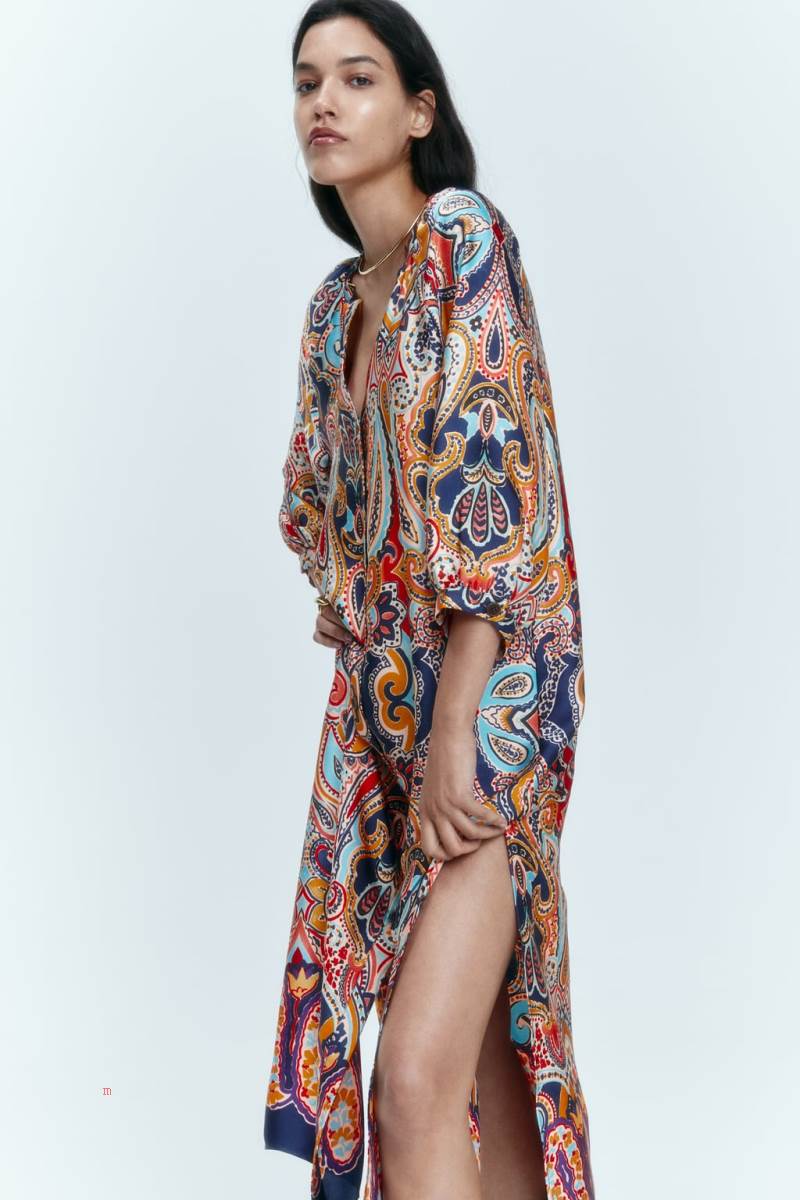 ZARA LONG PRINTED MAXI Klänning Dam Olika Färger Röda | HJUAV-6247