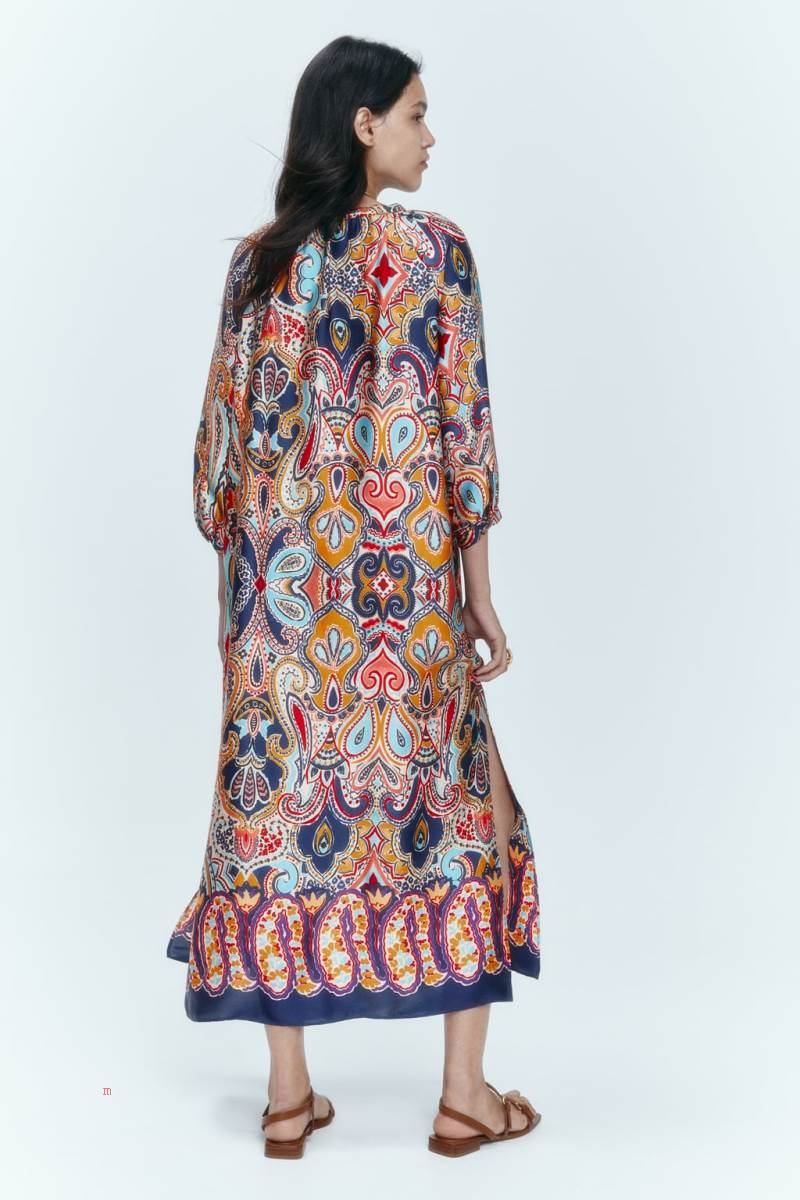 ZARA LONG PRINTED MAXI Klänning Dam Olika Färger Röda | HJUAV-6247