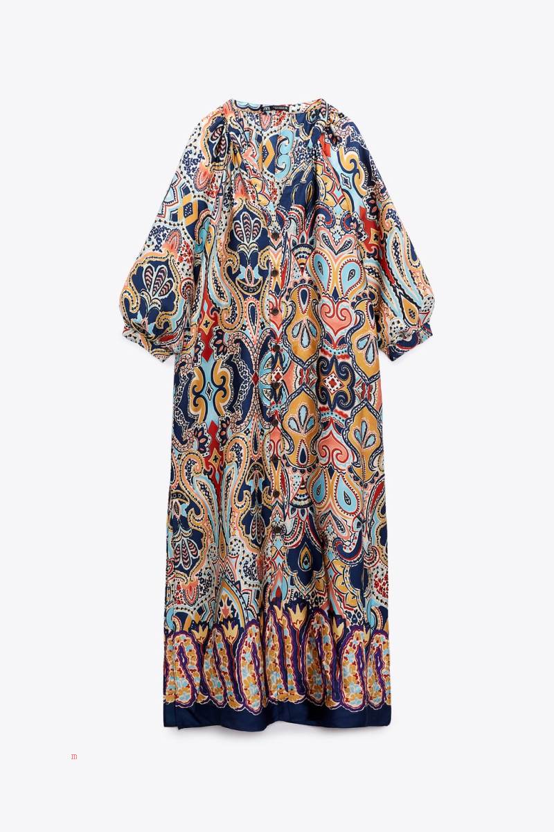 ZARA LONG PRINTED MAXI Klänning Dam Olika Färger Röda | HJUAV-6247