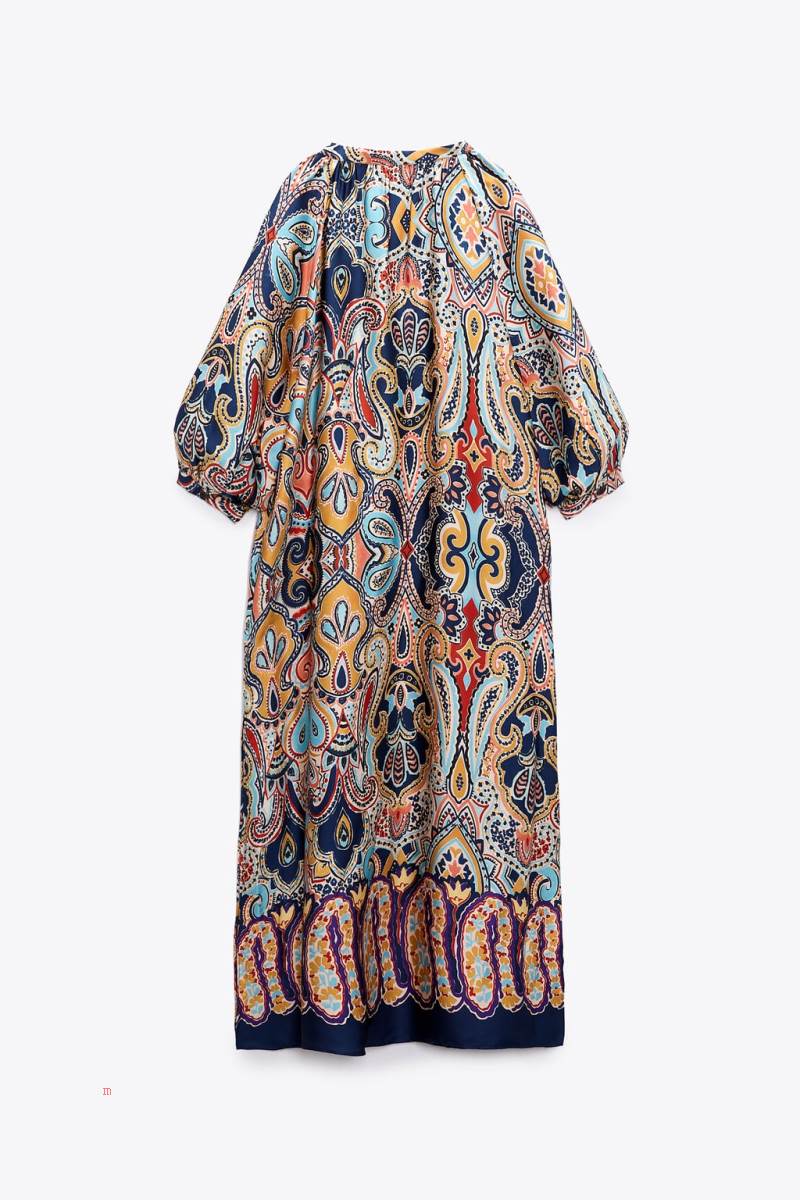 ZARA LONG PRINTED MAXI Klänning Dam Olika Färger Röda | HJUAV-6247