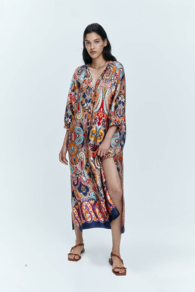 ZARA LONG PRINTED MAXI Klänning Dam Olika Färger Röda | HJUAV-6247