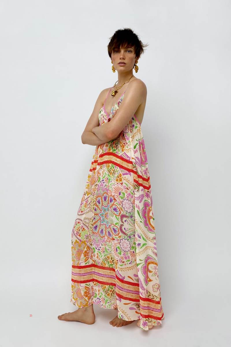 ZARA LONG PRINTED MAXI Klänning Dam Olika Färger Röda | RJTKC-9716