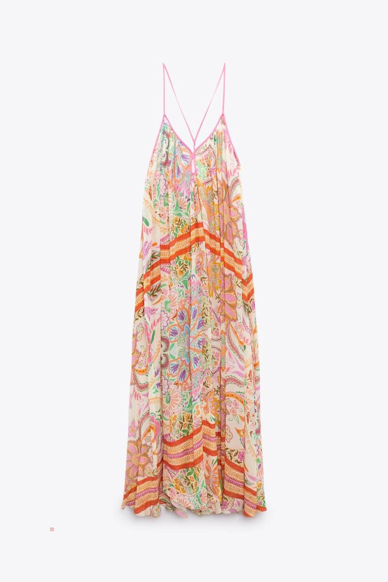ZARA LONG PRINTED MAXI Klänning Dam Olika Färger Röda | RJTKC-9716