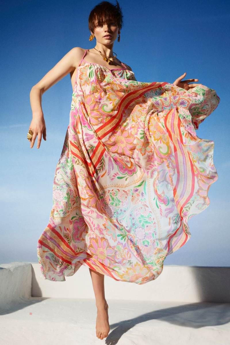 ZARA LONG PRINTED MAXI Klänning Dam Olika Färger Röda | RJTKC-9716