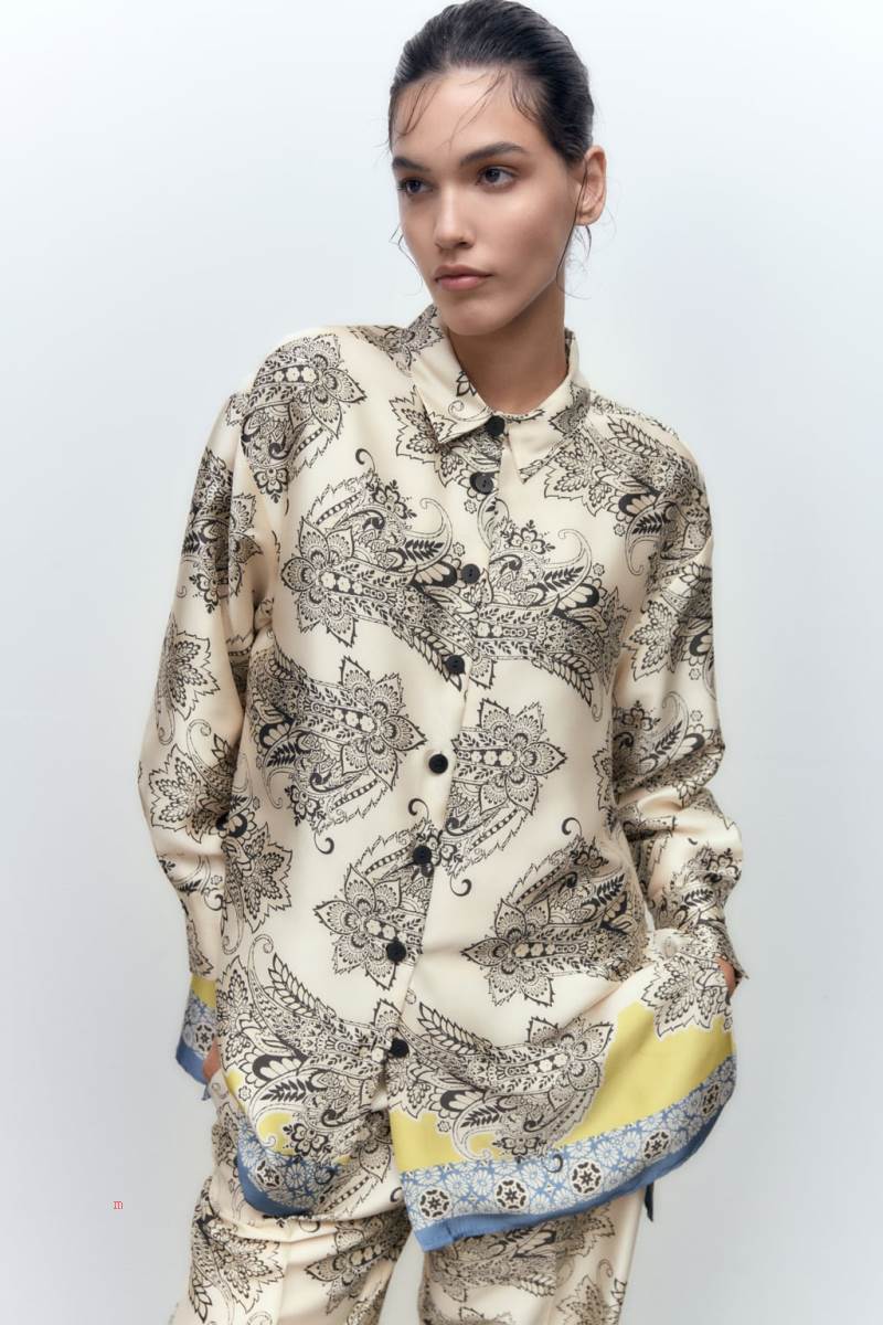 ZARA LONG PRINTED OVERSIZE Blusar Dam Olika Färger Röda | QTAJC-6082