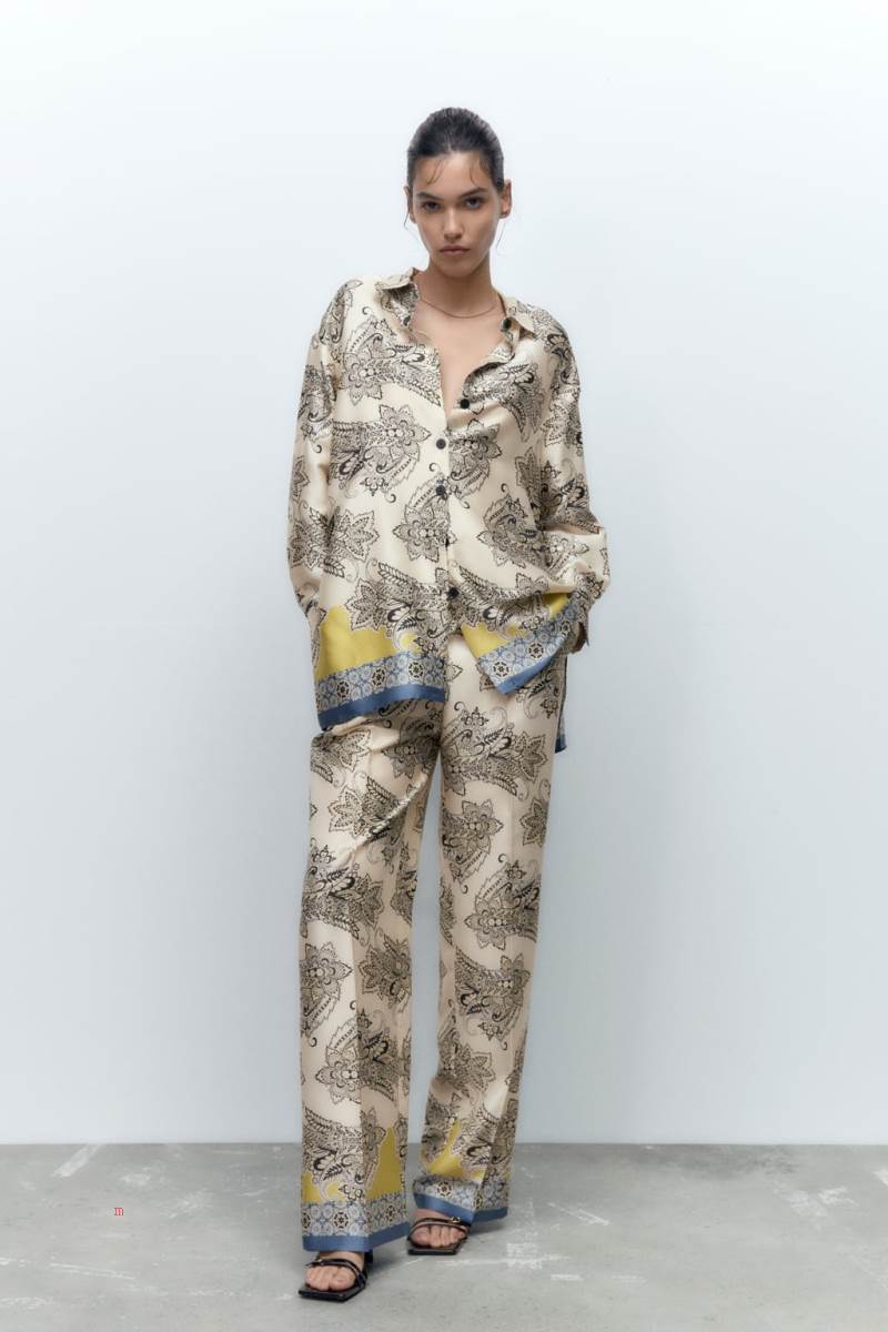ZARA LONG PRINTED OVERSIZE Blusar Dam Olika Färger Röda | QTAJC-6082