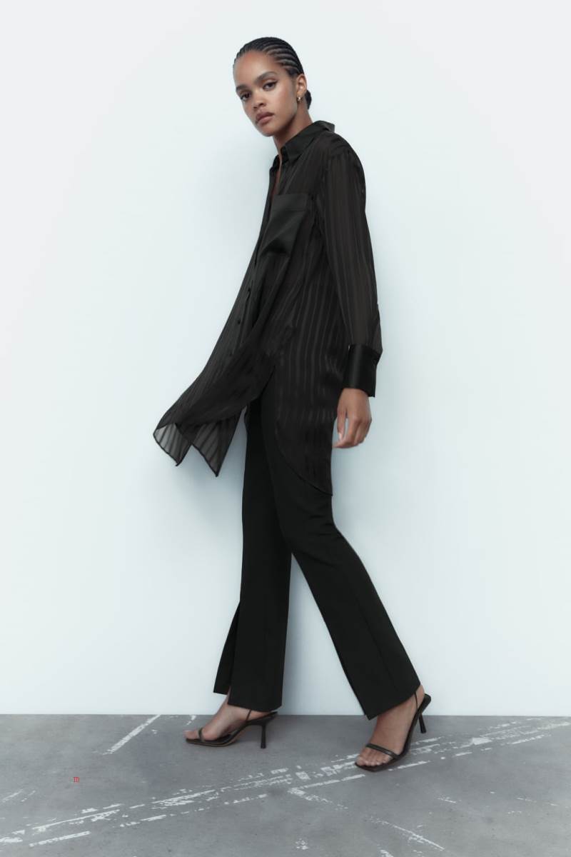 ZARA LONG SEMI-SHEER OVERSIZE Blusar Dam Svarta | FVNZP-8196