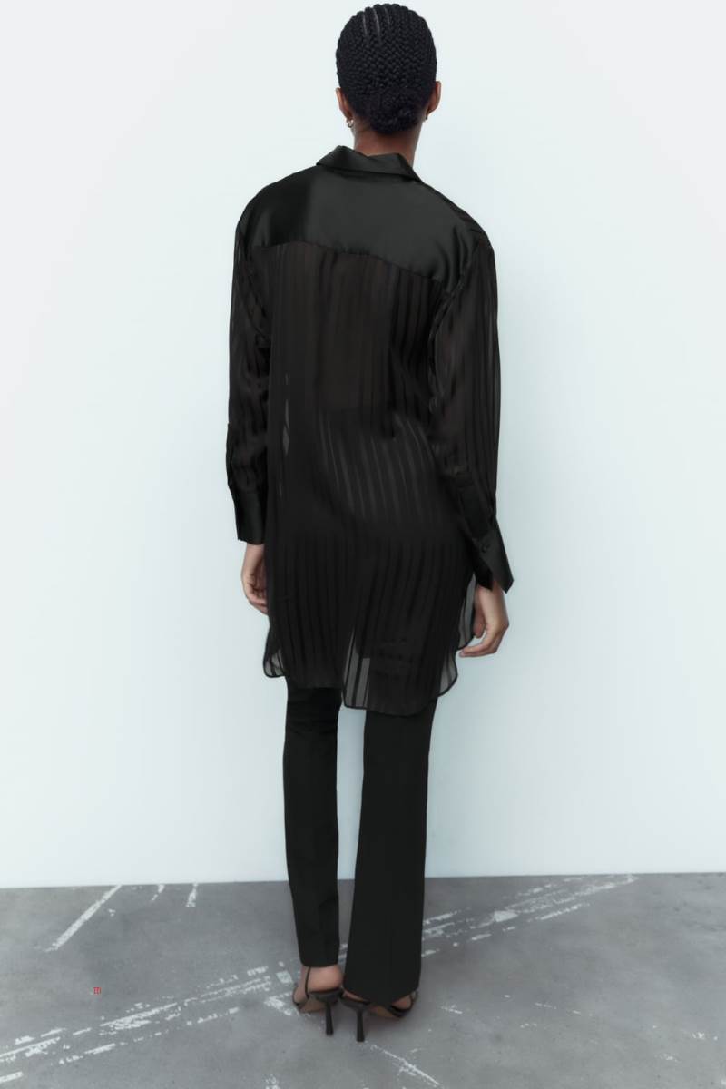 ZARA LONG SEMI-SHEER OVERSIZE Blusar Dam Svarta | FVNZP-8196